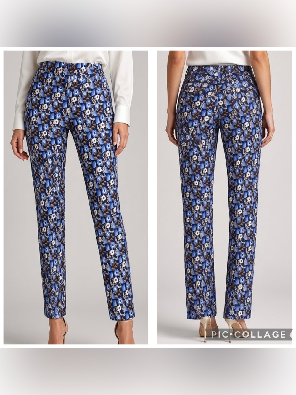 J MCLAUGHLIN Women’s Blue Print MASIE Pull On Pants In Floral Medley Size Small.